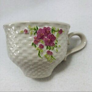 Vintage Teleflora Teacup Tea Cup Woven Basket Textured Pink Flower Spring Summer